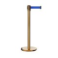 Montour Line Retractable Belt Rolling Stanchion, 2ft Sat.Brass Post  9ft. Blue Belt ME530-SB-BL-90